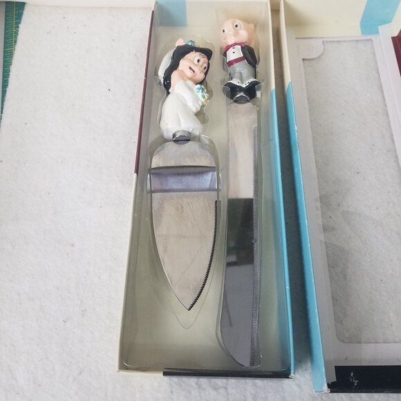 Cake Server Knife Set VTG Looney Tunes Porky/ Petunia Pig Wedded Bliss Wedding - Picture 6 of 9